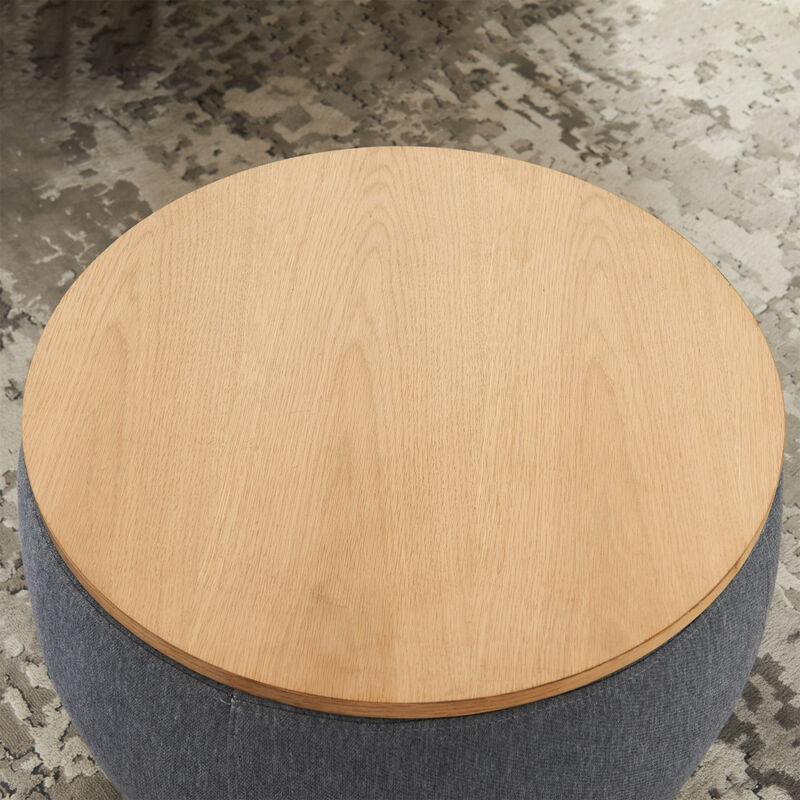 Round Storage Ottoman, 2 In 1 Function, Work As End Table And Ottoman, Dark