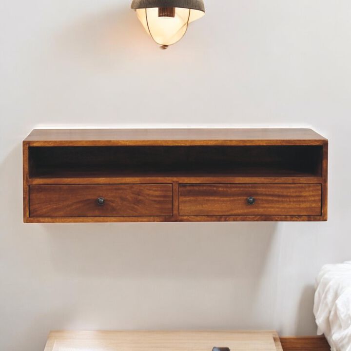 Artisan Furniture Solid Wood Lunar 2 Drawer Chestnut Wall Mounted Media Unit