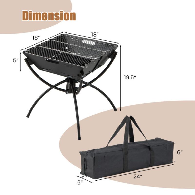 Hivvago 3-in-1 Camping Campfire Grill with Stainless Steel Grills Carrying Bag & Gloves