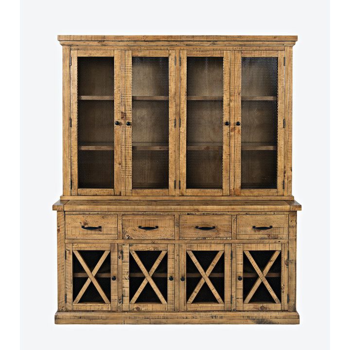 Jofran Telluride Rustic Farmhouse Solid Wood Sideboard Buffet Hutch with LED Lights