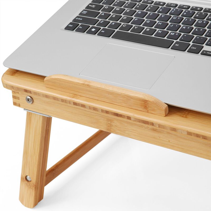 Multi-Function Lap Desk Table with Adjustable Tilting Top and Storage Drawer - Foldable Bamboo Wood Bed Tray