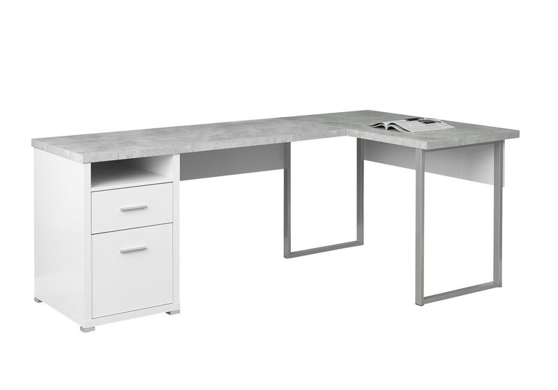 Computer Desk, Home Office, Corner, Left, Right Set-Up, Storage Drawers, 80"L, L Shape, Work, Laptop, Metal, Laminate, Grey, Contemporary, Modern