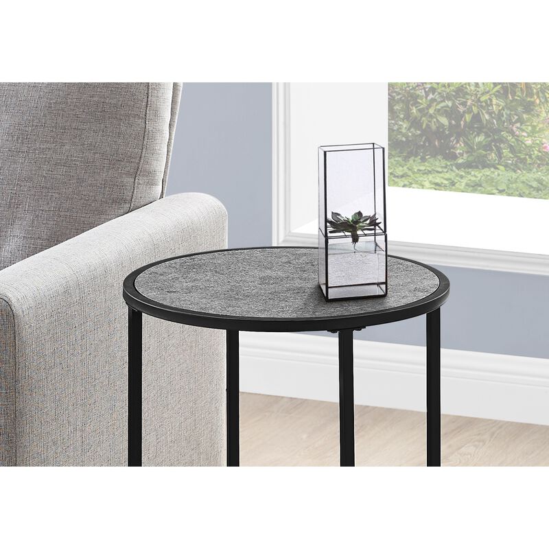 Monarch Specialties I 2206 Accent Table, Side, Round, End, Nightstand, Lamp, Living Room, Bedroom, Metal, Laminate, Grey, Black, Contemporary, Modern