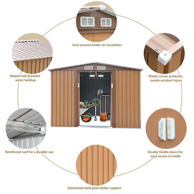 6' x 8' Outdoor Metal Storage Shed Garden Tool Organizer House