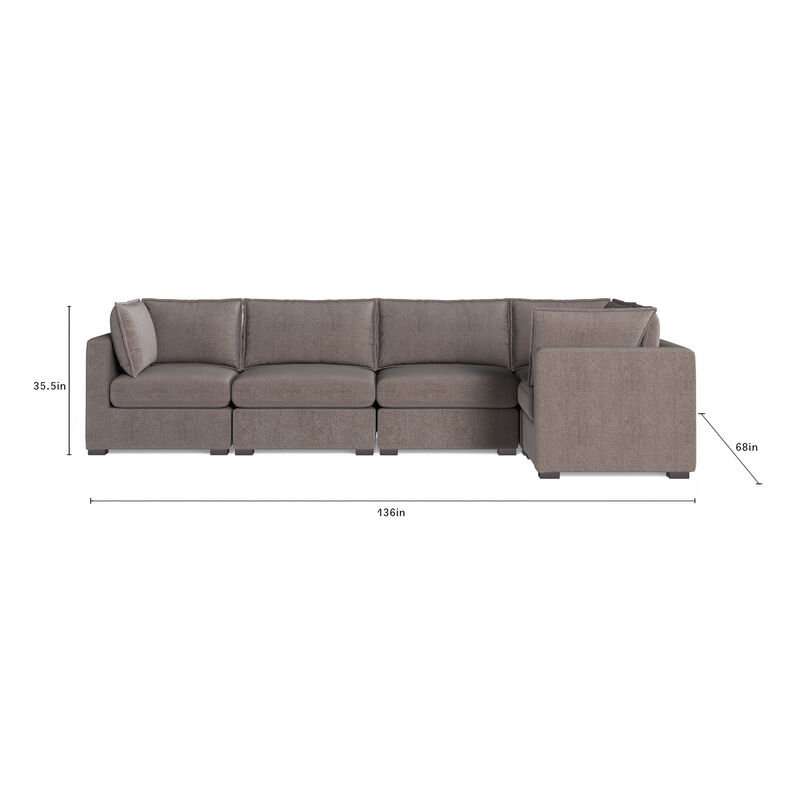 Bennett 5 Piece Flange Seam Modular Sofa  - Latte Brown Performance Fabric