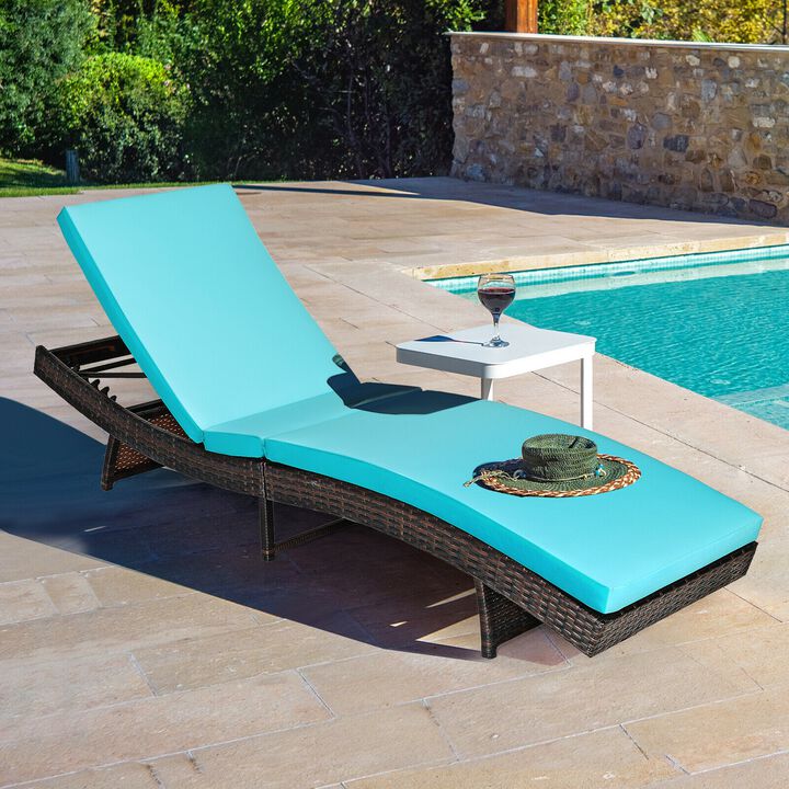 Patio Folding Adjustable Rattan Chaise Lounge Chair with Cushion