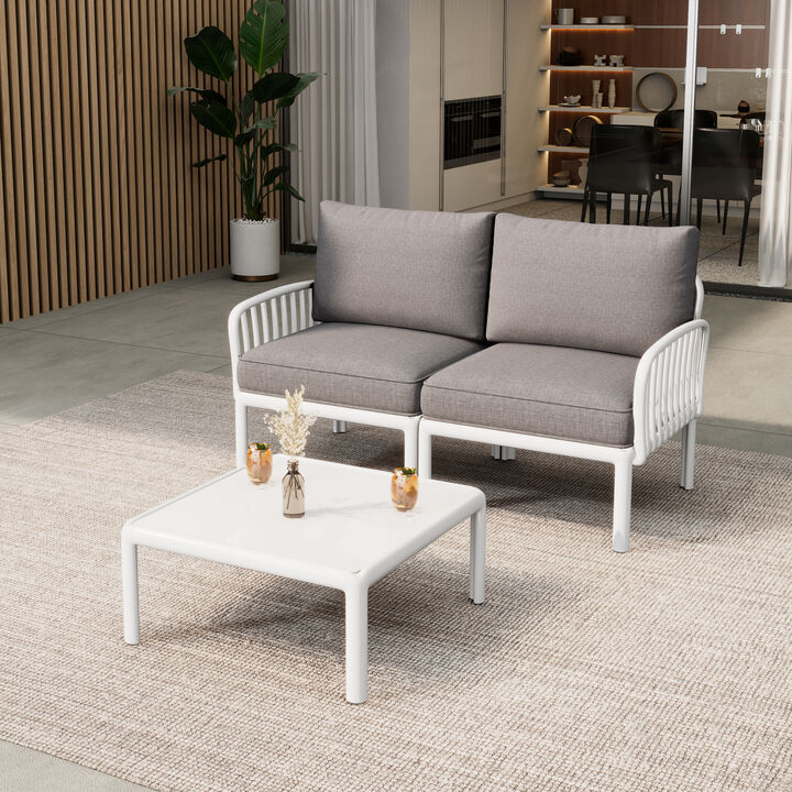 Merax Modern Outdoor Patio Sectional Furniture Set with Square Coffee Table
