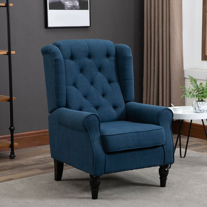 Blue Accent Seating: Set of 2 Tufted High Wingback Chairs
