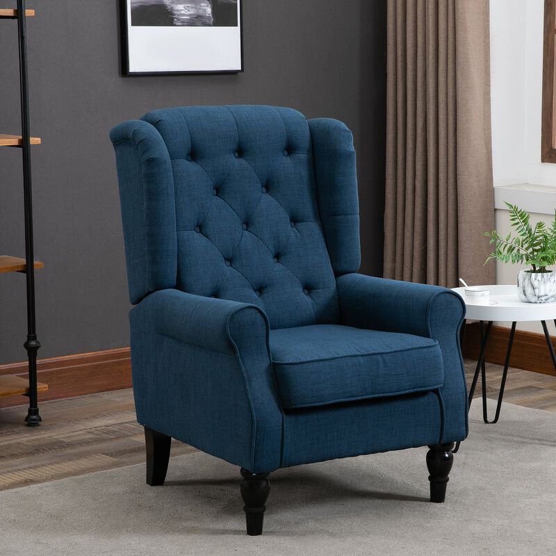 Blue Accent Seating: Set of 2 Tufted High Wingback Chairs