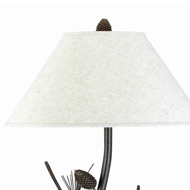 Pine Twig Accent Metal Body Floor Lamp with Conical Shade, Bronze and White-Benzara