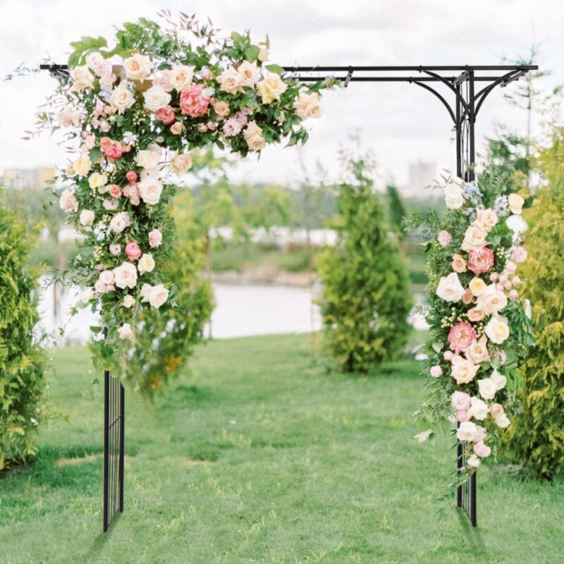 Hivvago 81 Inch Garden Arbor Metal Archway for Climbing Plants-Black