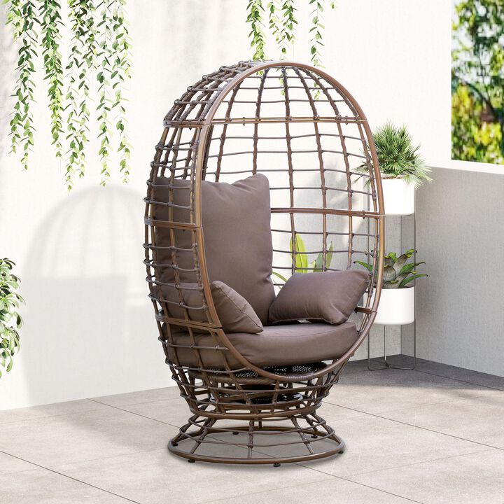 Boho Patio Seating: 360° Rotating Wicker Egg Chair with Cushion