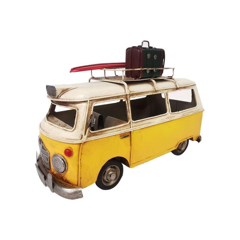 VW Yellow Metal Bus with Board and luggage