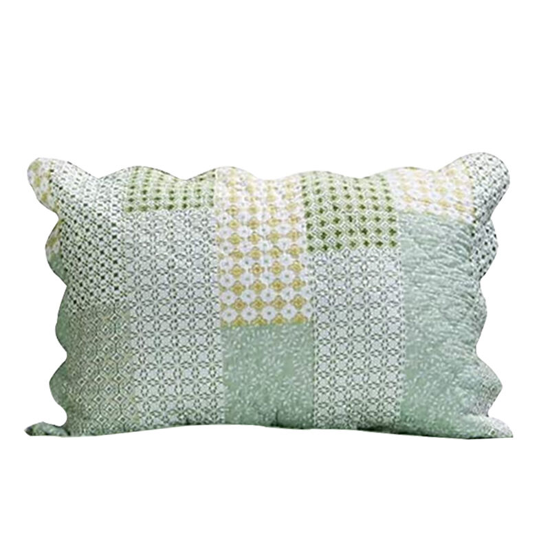 Reversible Fabric Queen Size Quilt Set with Geometric Pattern Motifs,Green - Benzara