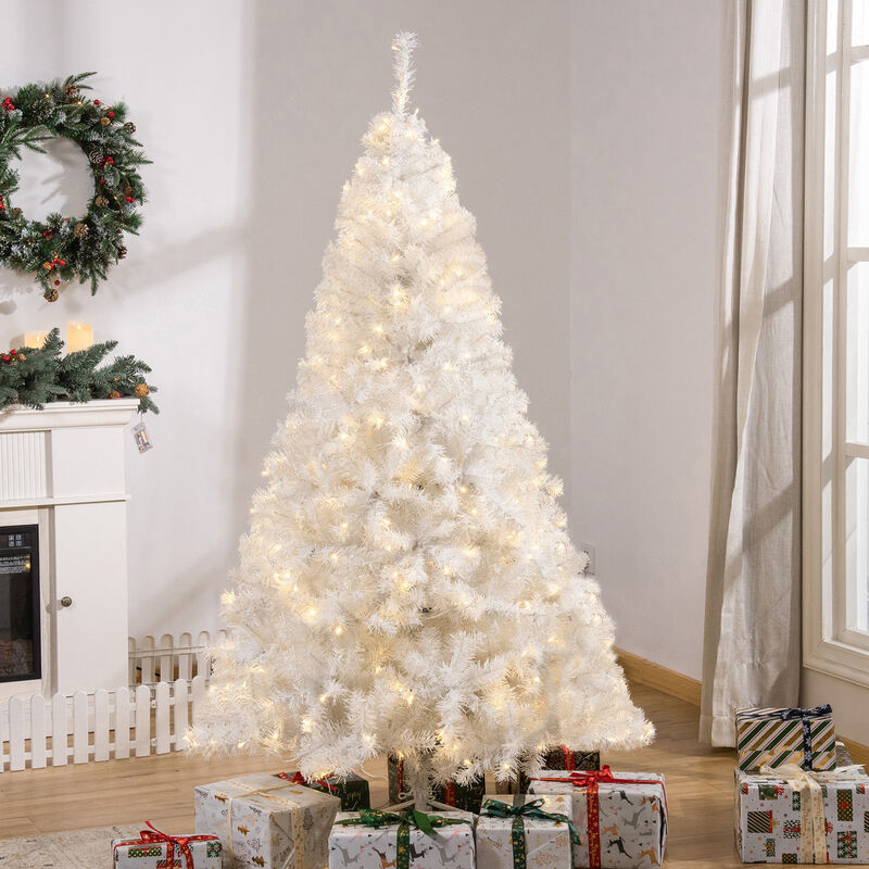 6' PVC Pre-lit Full Artificial Christmas Xmas Tree Metal Stand White