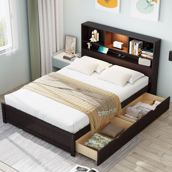 Merax Platform Bed with Built-in Downlight and 2 Drawers