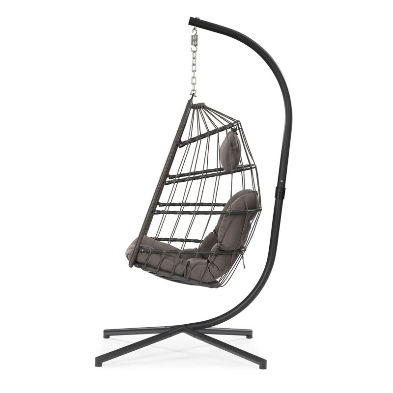 Outdoor Patio Wicker Hanging Chair Swing Chair Patio Egg Chair UV Resistant Dark Cushion