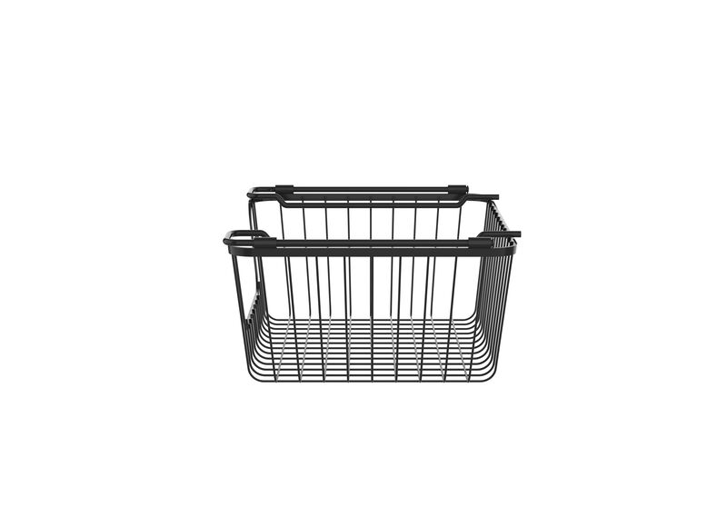 Oceanstar Stackable Metal Wire Storage Basket Set for Pantry, Countertop, Kitchen or Bathroom � Black, Set of 2