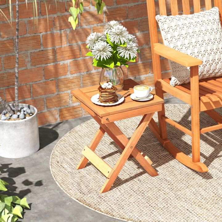 Hivvago 14 Inch Compact Folding Side Table with Slatted Tabletop