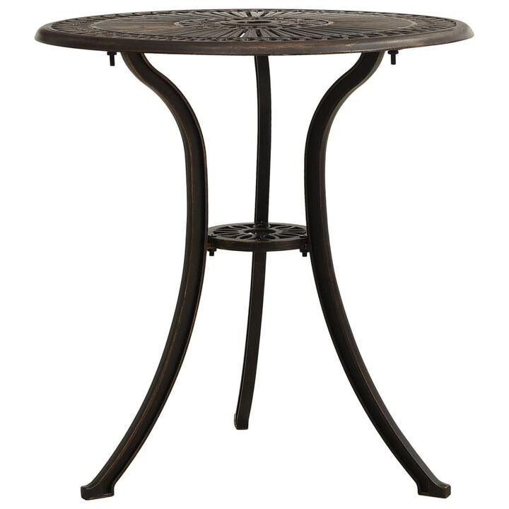 Outdoor Breakfast Table, Round 24 Inch w Umbrella Holder, Bronze Metal - Benzara