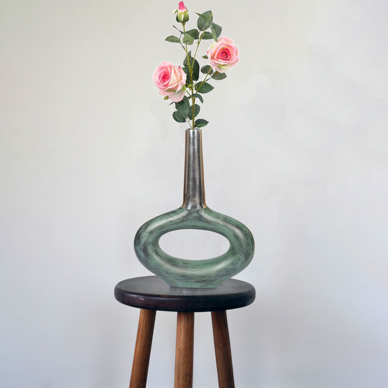 Two Tone Patina Green Floor Vases, 2 Set