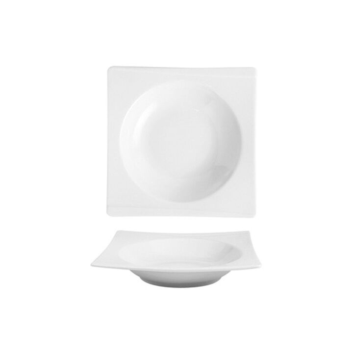 Porcelain Hong Kong 7.75" x 7.75" x h:1.75" 12 oz. Square White Porcelain Deep Plate