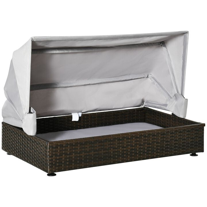 Coffee Pet Haven: Elevated Wicker Dog House with Roof for Patio