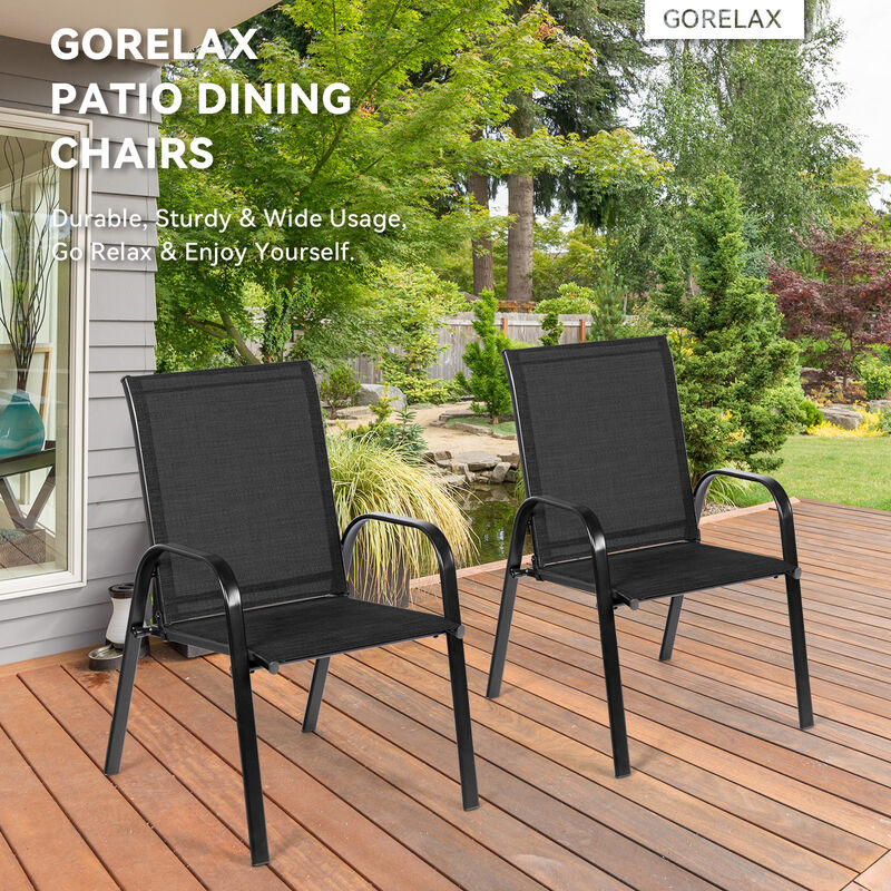 2 Pcs Patio Chairs Outdoor Dining Chair with Armrest