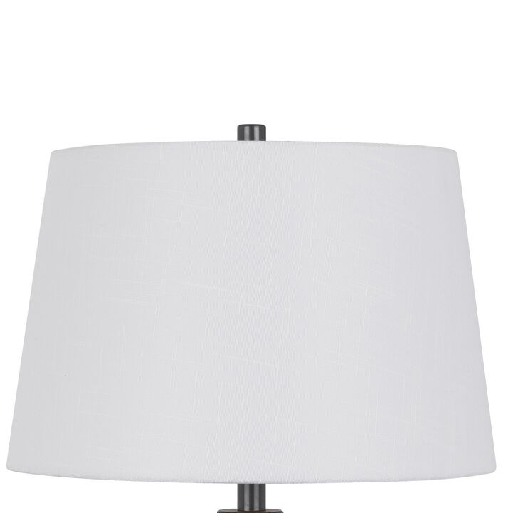 Hay 33 Inch Table Lamp, Diamond Pattern Glass Base, White Fabric Shade - Benzara