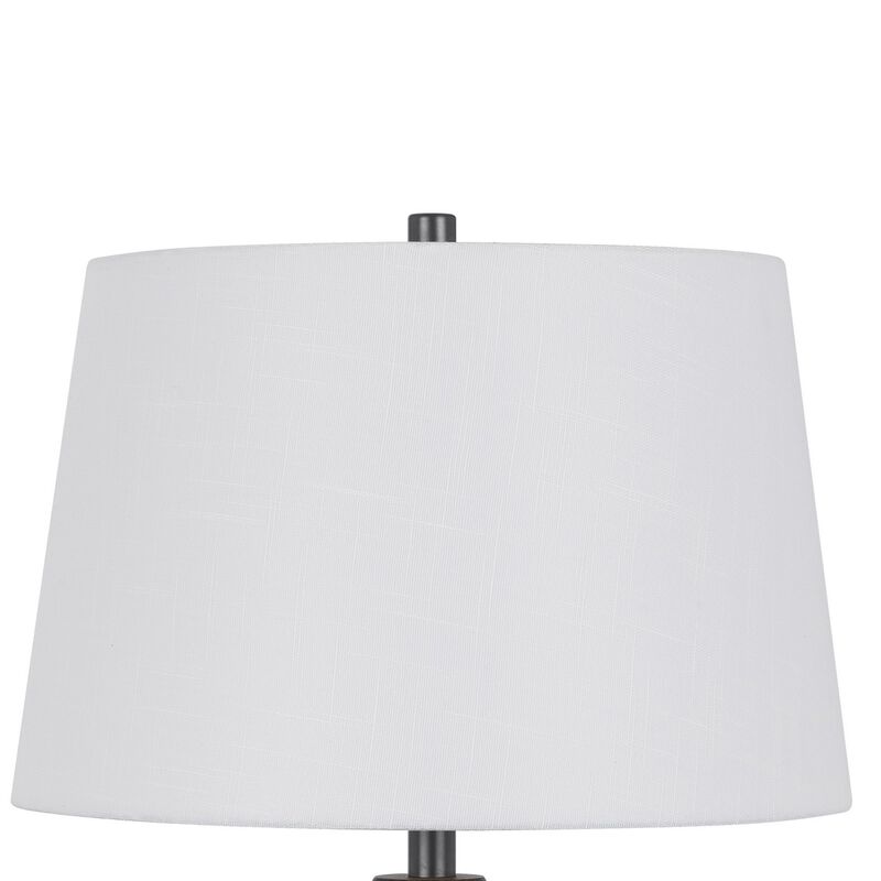 Hay 33 Inch Table Lamp, Diamond Pattern Glass Base, White Fabric Shade - Benzara