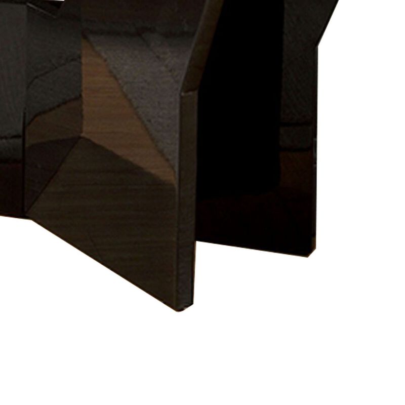 Pera 47 Inch Sofa Console Table, Glass Insert Surface, Geometric, Black-Benzara
