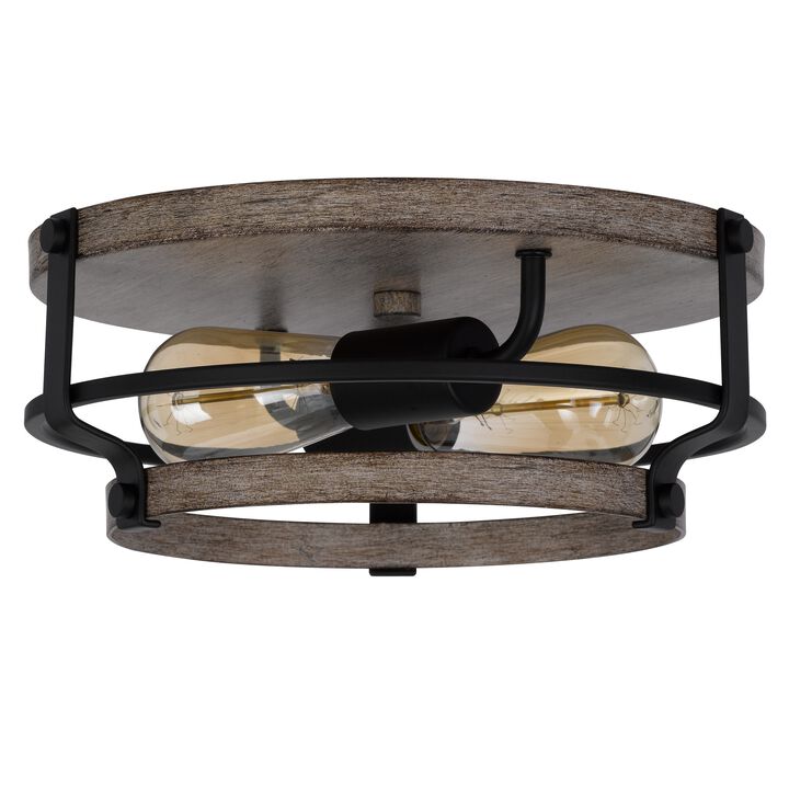 Weny 13 Inch Flush Mount Ceiling Light Fixture, Brown and Black Round - Benzara
