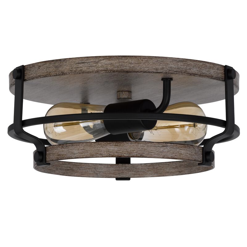 Weny 13 Inch Flush Mount Ceiling Light Fixture, Brown and Black Round - Benzara