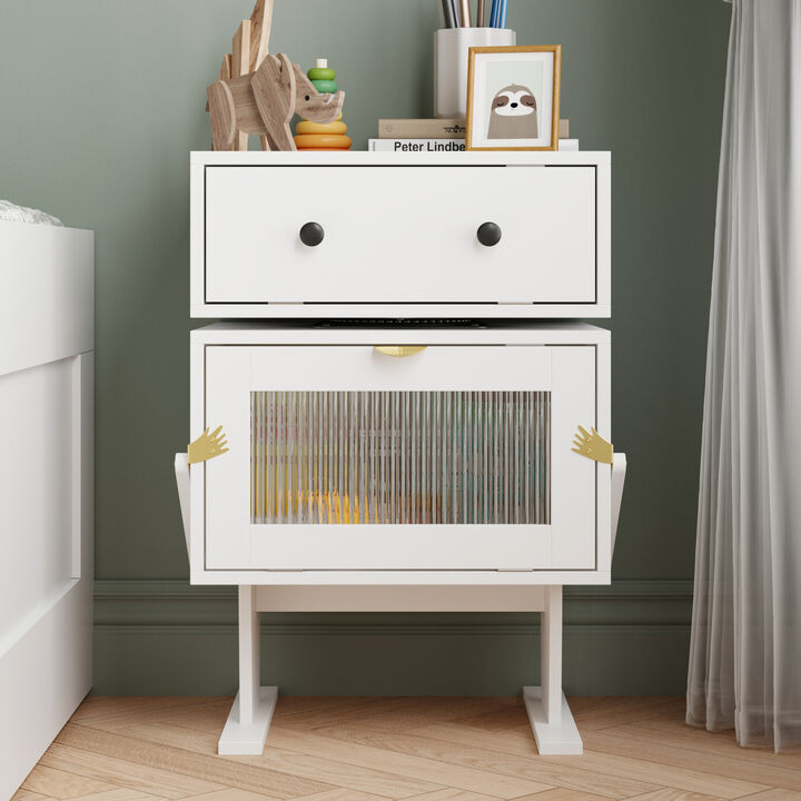 FUFU&GAGA Robot-Themed Storage Cabinet - Modern Organizer, (27.6" H x 18.9" W x 15.7" D) ,White