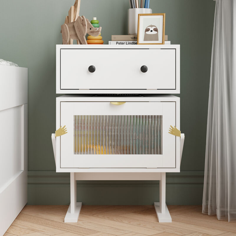 FUFU&GAGA Robot-Themed Storage Cabinet - Modern Organizer, (27.6" H x 18.9" W x 15.7" D) ,White
