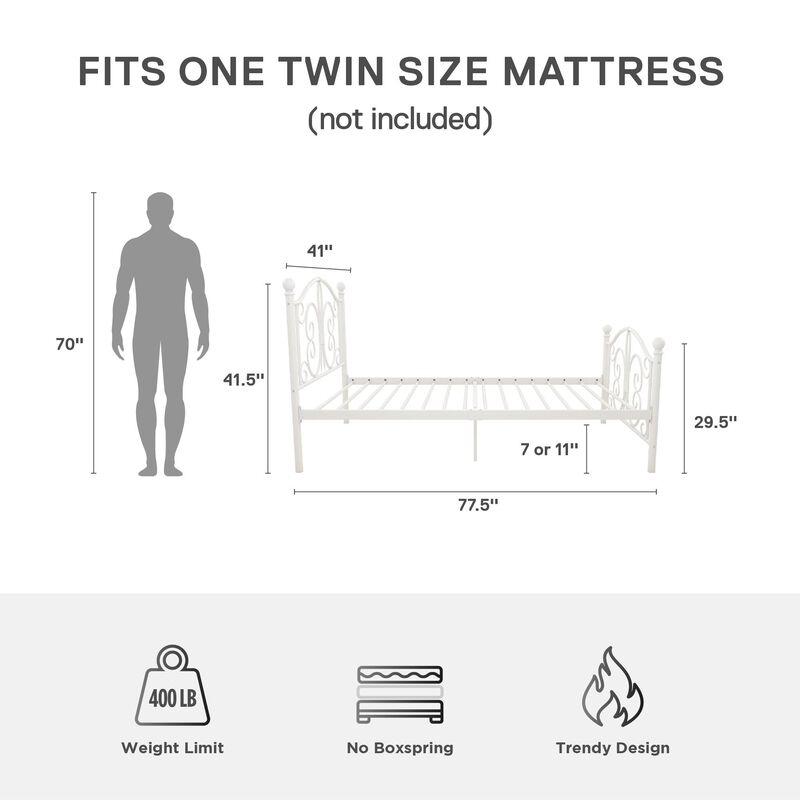 DHP Bombay Parisian-Style Metal Bed, White