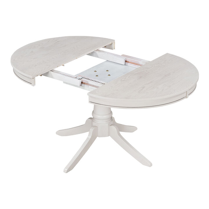 5-Piece Retro Functional Dining Table Set Wood Round Extendable Dining Table And 4