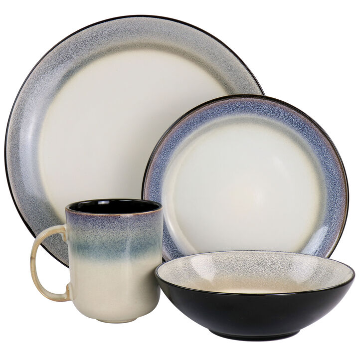 Gibson Elite Rings of Saturn 16 Piece Reactive Glaze Stoneware Dinnerware Set in Grey
