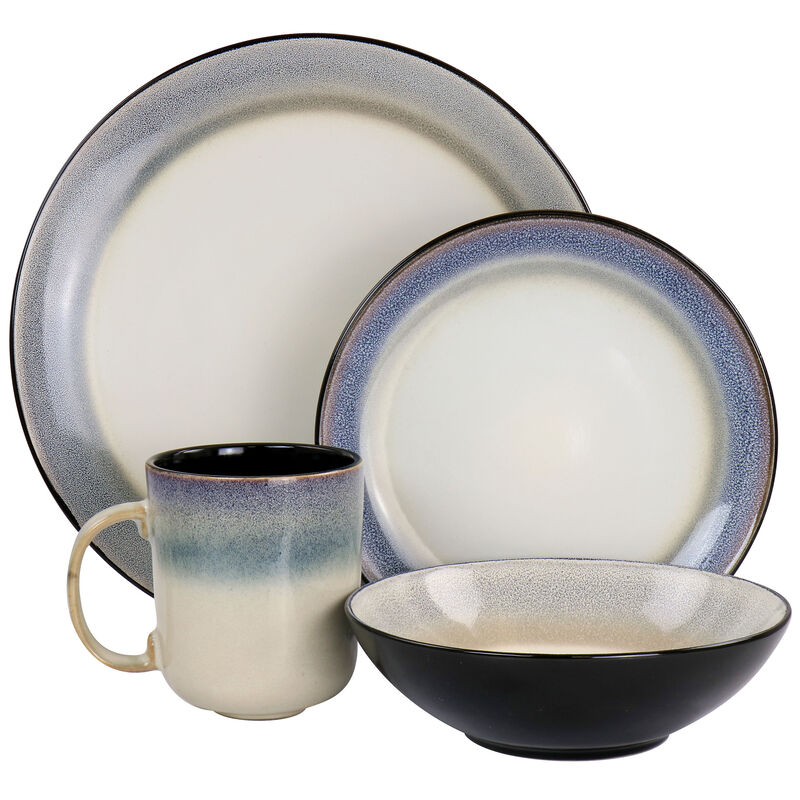 Gibson Elite Rings of Saturn 16 Piece Reactive Glaze Stoneware Dinnerware Set in Grey