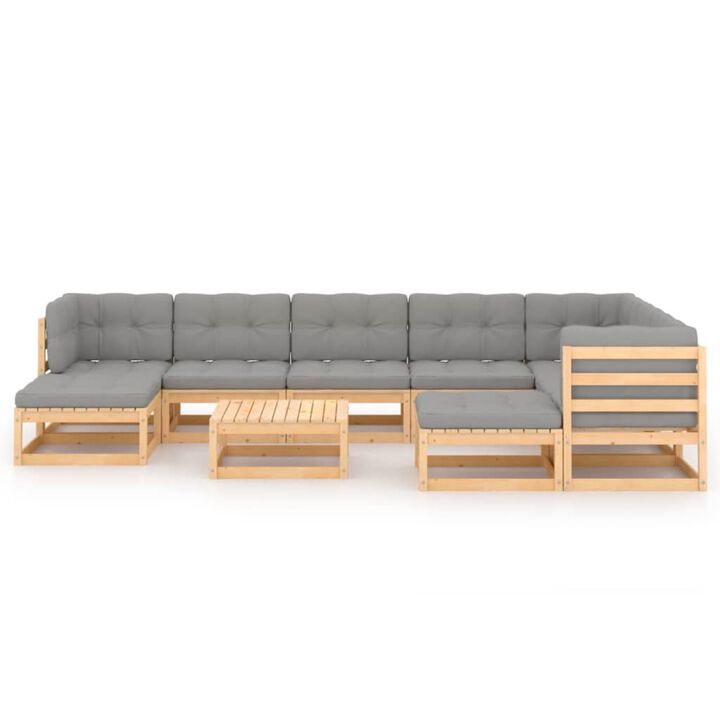 vidaXL 10 Piece Garden Lounge Set with Cushions Solid Pinewood