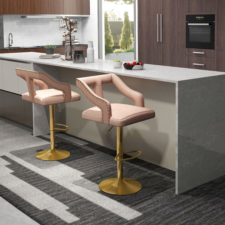 Set of 2 Bar Chairs with Footrest 2-Layer Electroplated Metal Base for Enhanced Durability