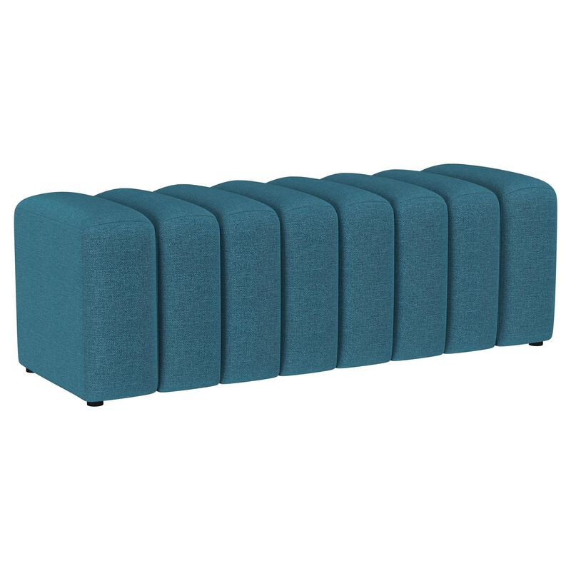 Sanna Accent Bench, Modern Channel Tufted Peacock Blue, 54 Inch - Benzara