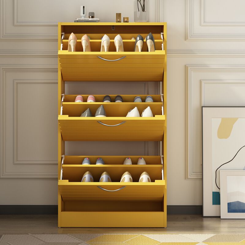 42.3 in. H x 22.4 in. W Yellow Wooden Shoes Storage Cabinet, with 3-Drawers for Entryway Hallway