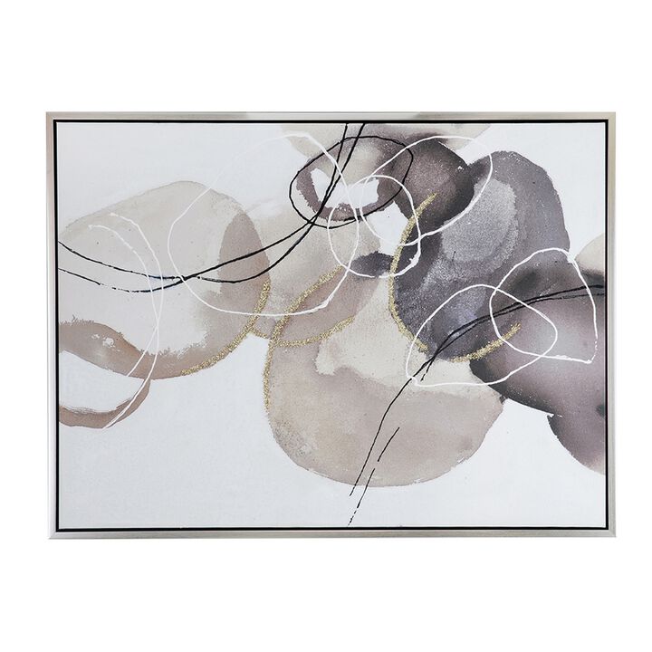 35 x 47 Landscape Abstract Art Watercolor Oil Painting, Mixed Gray, Brown - Benzara