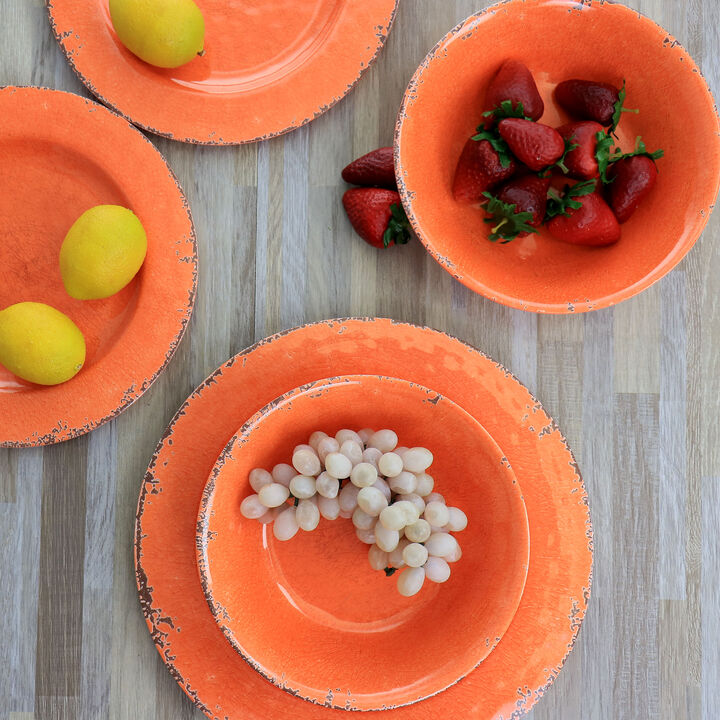 Laurie Gates California Designs Mauna 12 Piece Melamine Dinnerware Set in Crackle Orange
