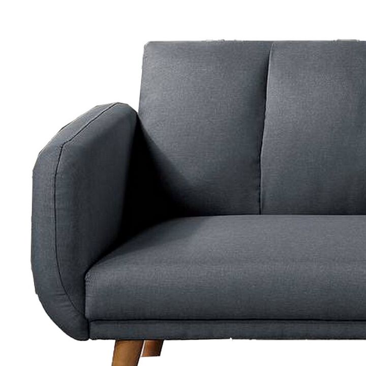 Adjustable Upholstered Sofa with Track Armrests and Angled Legs, Light Gray - Benzara