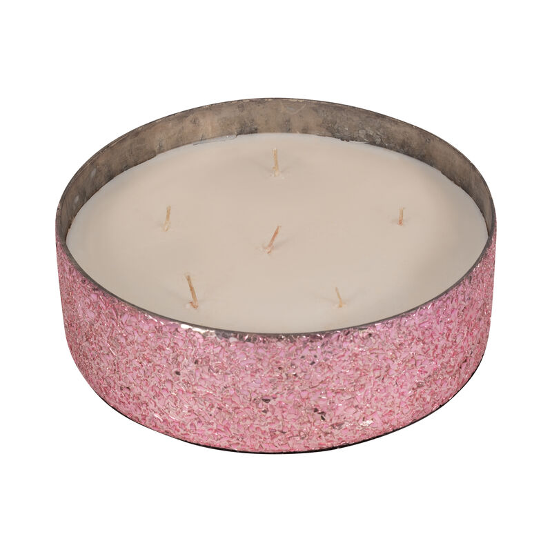 8" Pink Glass Bowl Candle, 49oz