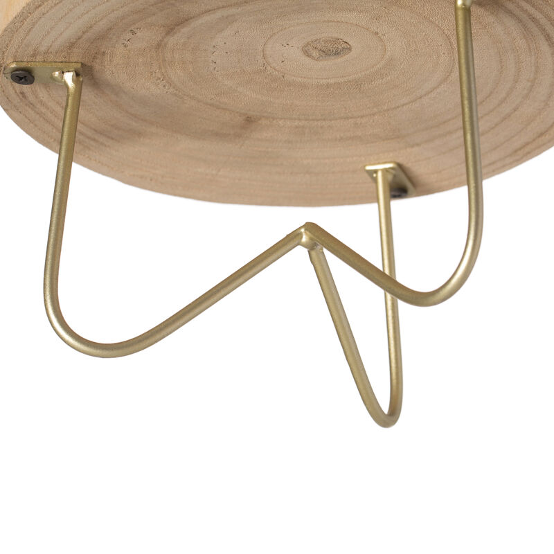 Decorative Natural Round Wood Tree Slice Serving Tray with Gold Metal Stand