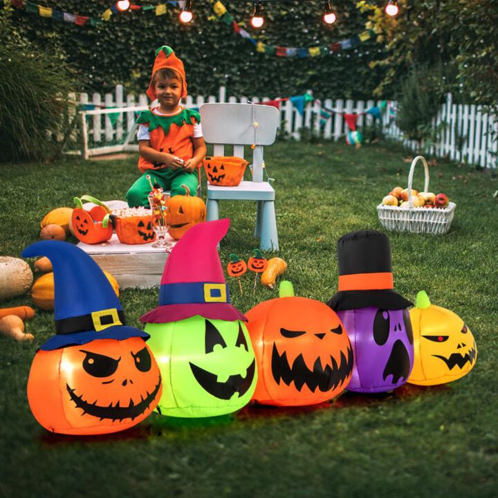 Hivvago 9 Feet Inflatable Pumpkin Patch Family with Built-in LED Lights and Witch Hats