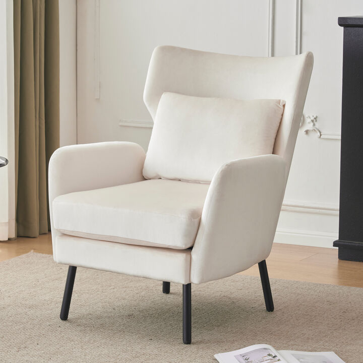 Merax Wing Back Velvet Accent Chair with Metal Legs